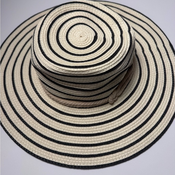 Chaps Nautical Wide Brim Sun Hat Rope Detail Striped OS Preppy Coastal - Picture 2 of 6
